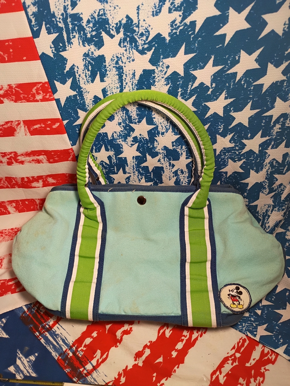 Light Blue/Green Canvas Tote with Green Straps - Disney Mickey Mouse
